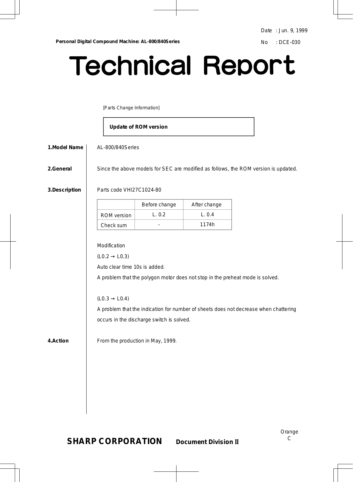 SHARP DCE030 Technical Report