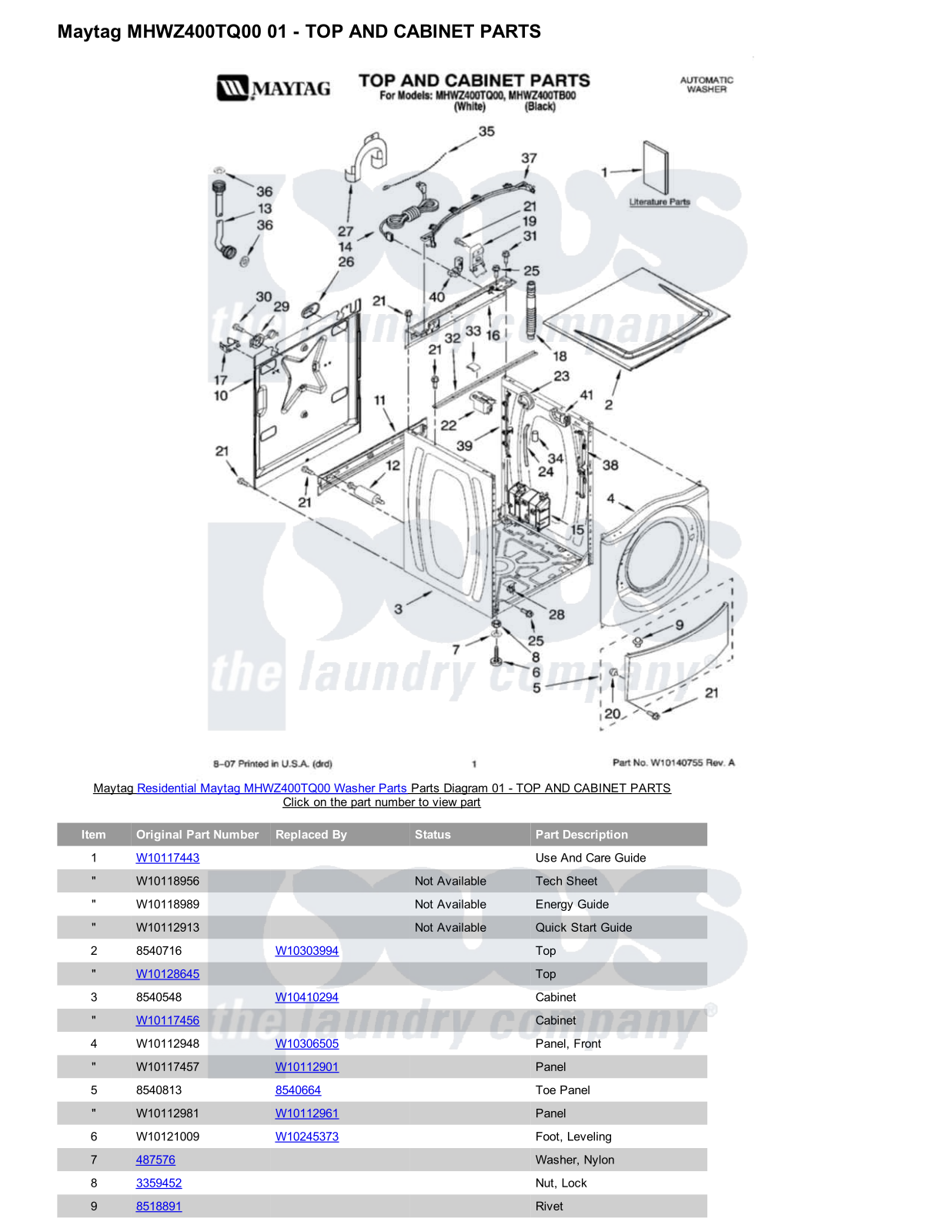 Maytag MHWZ400TQ00 Parts Diagram