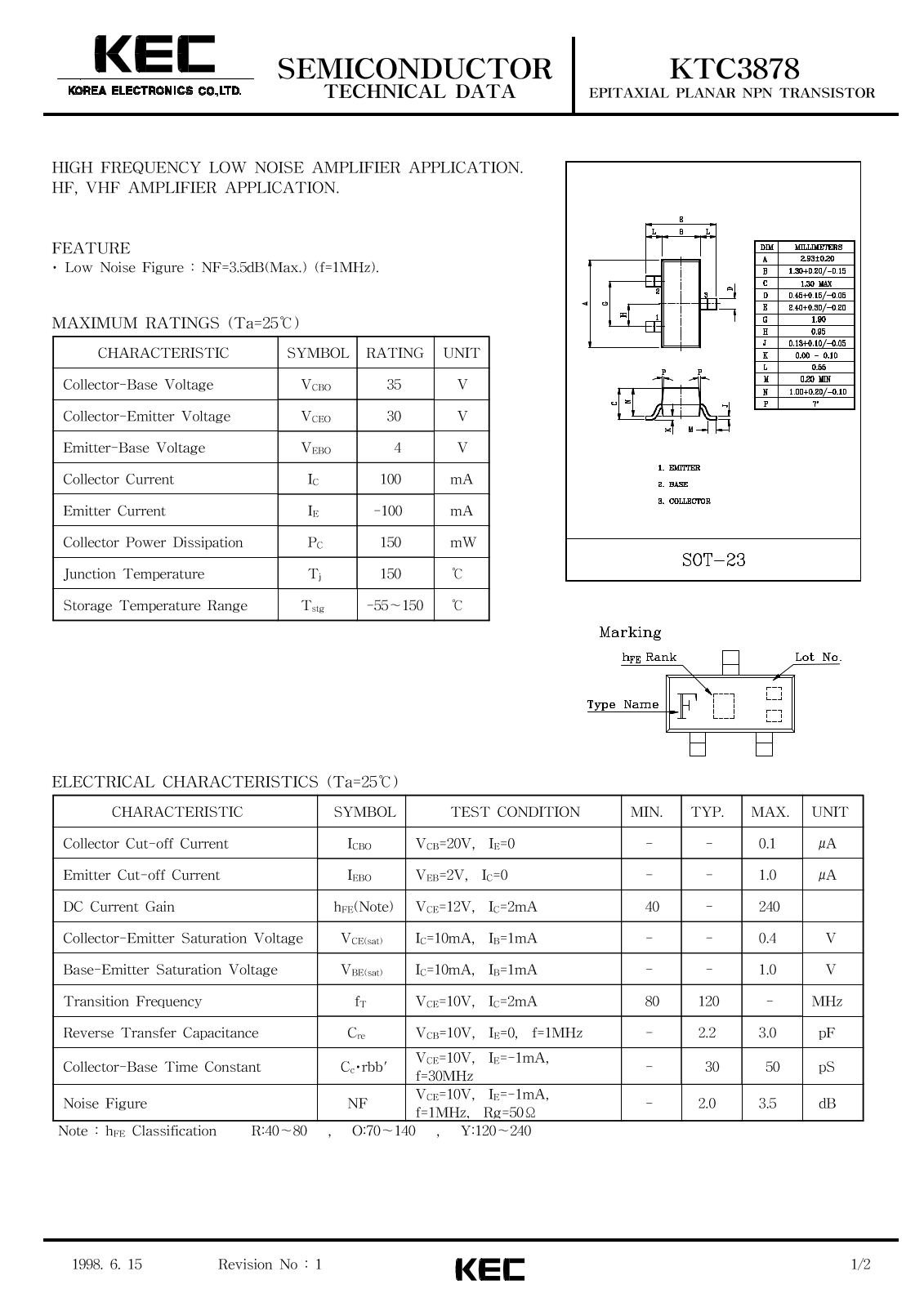 KEC KTC3878 Datasheet