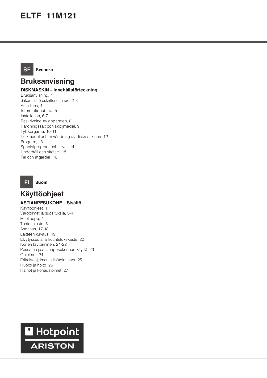 HOTPOINT/ARISTON ELTF 11M121 CL EU User Manual