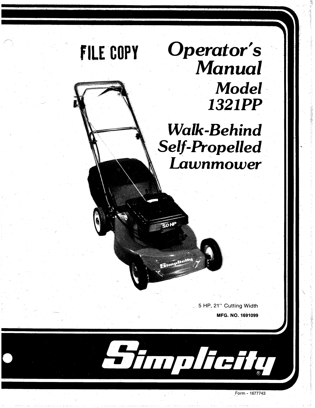 Simplicity 1321PP User Manual