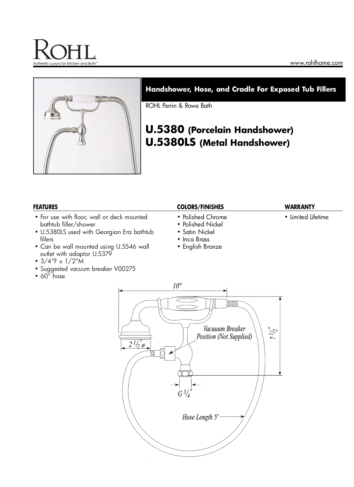 Rohl U5380LSSTN User Manual