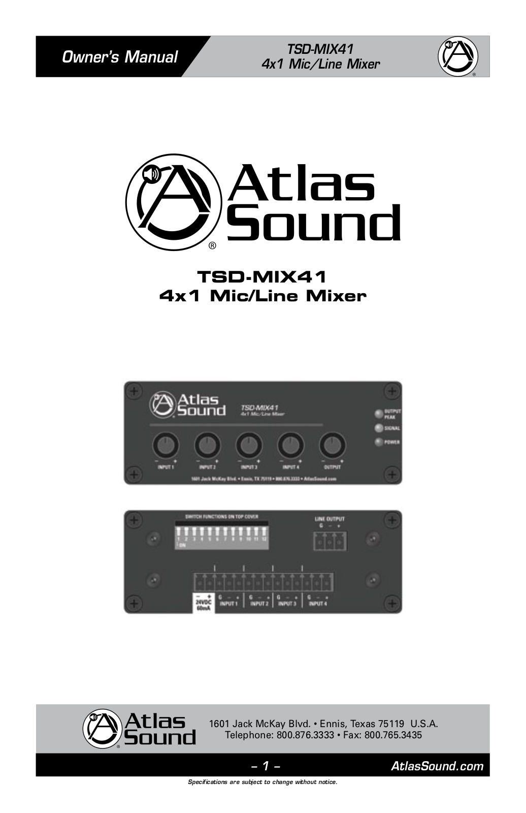 Atlas Sound TSD-MIX41 User Manual