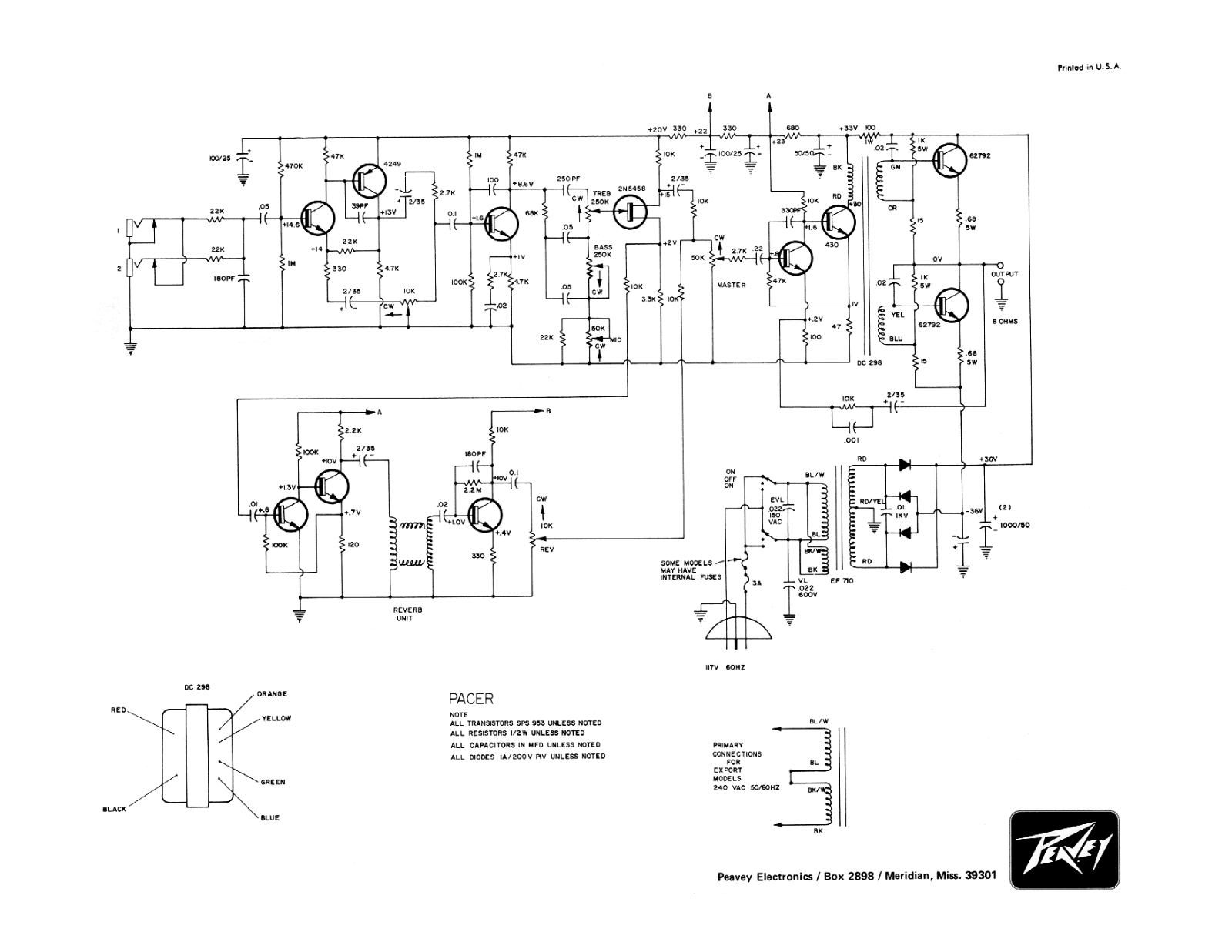 Peavey Electronics Pacer 100 Schematic