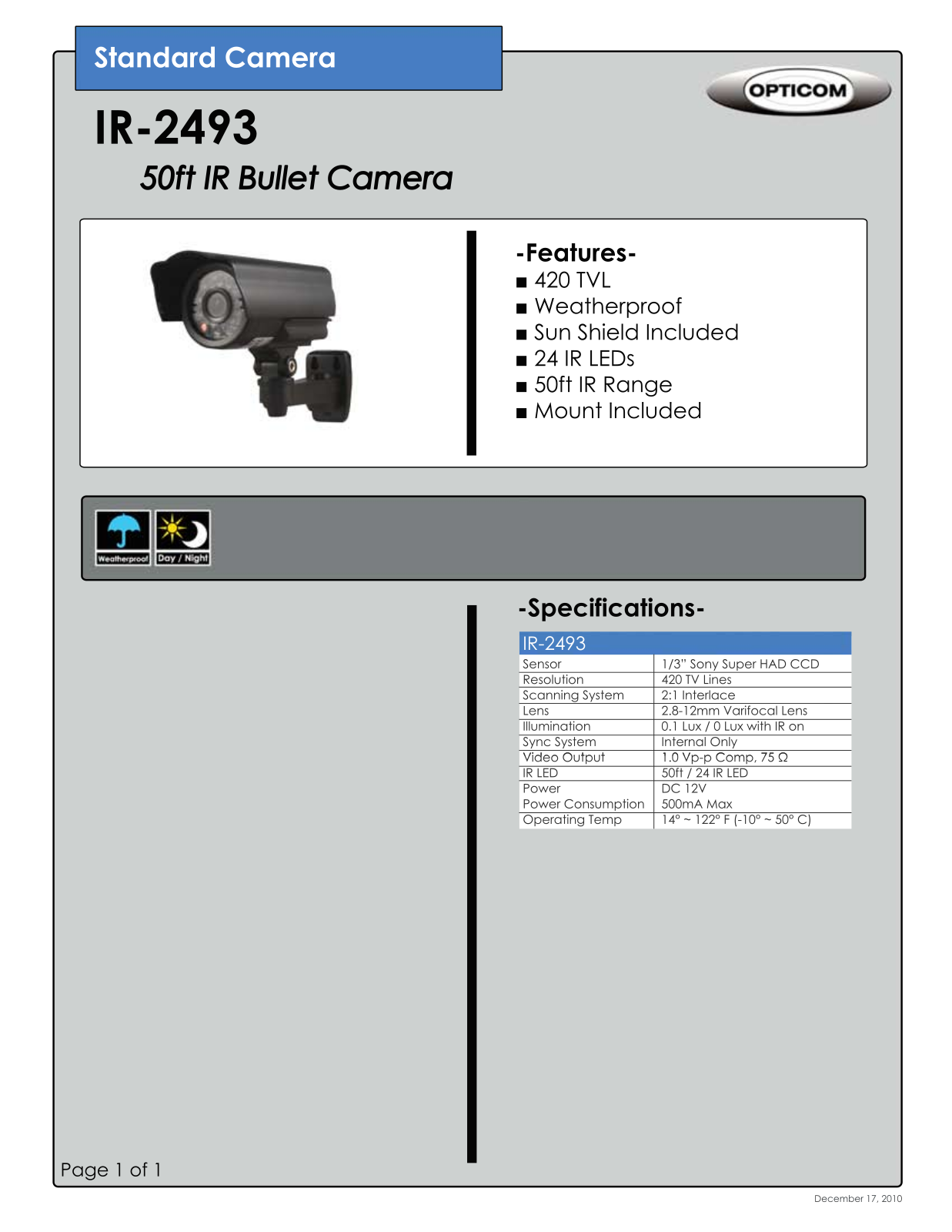 Opticom IR-2493 DATASHEET