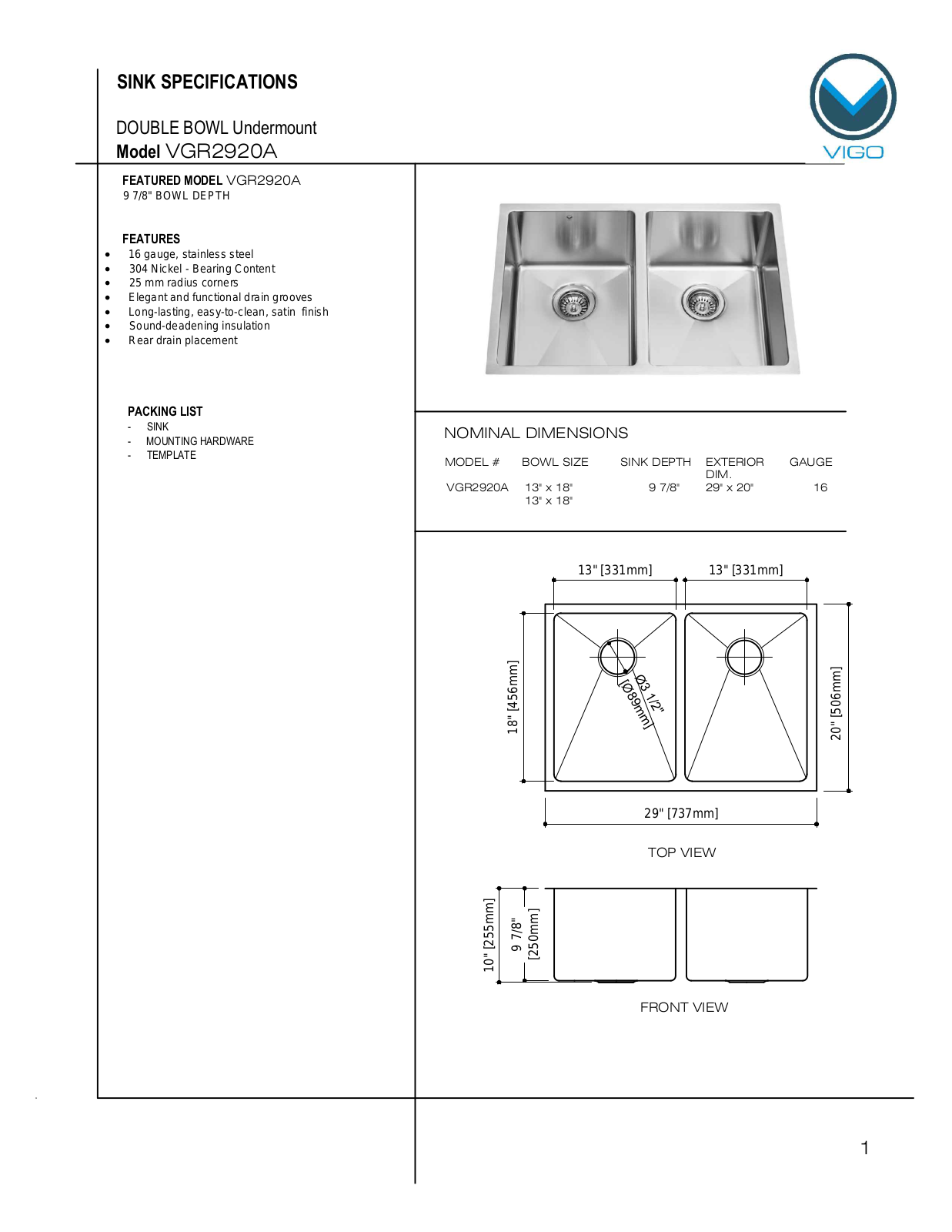 Vigo VGR2920A User Manual