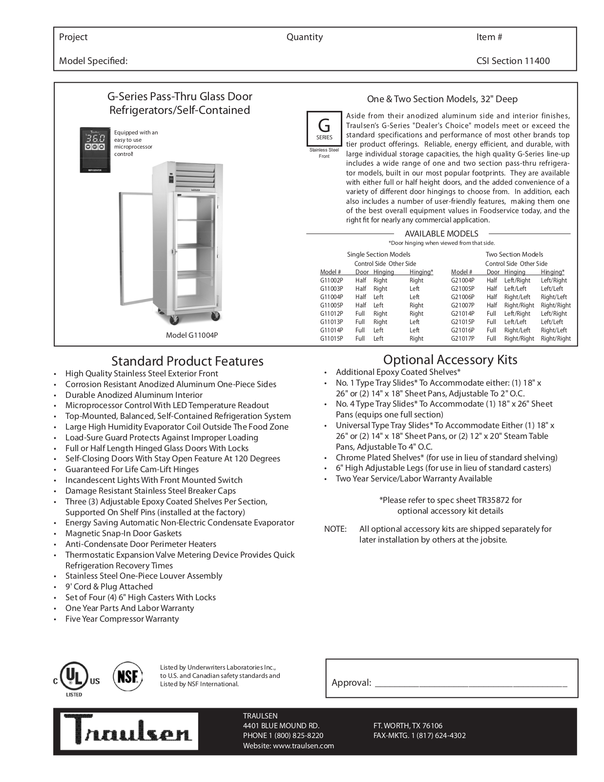 Traulsen G11003P, G11004P, G11005P, G11012P, G11013P General Manual