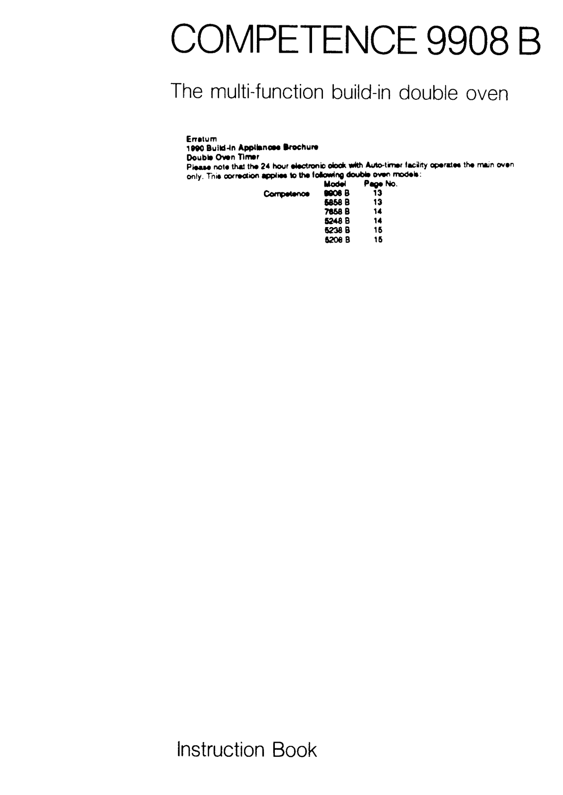 AEG Competence 9908 B, Competence 99080 B W, Competence 99080 B D User Manual