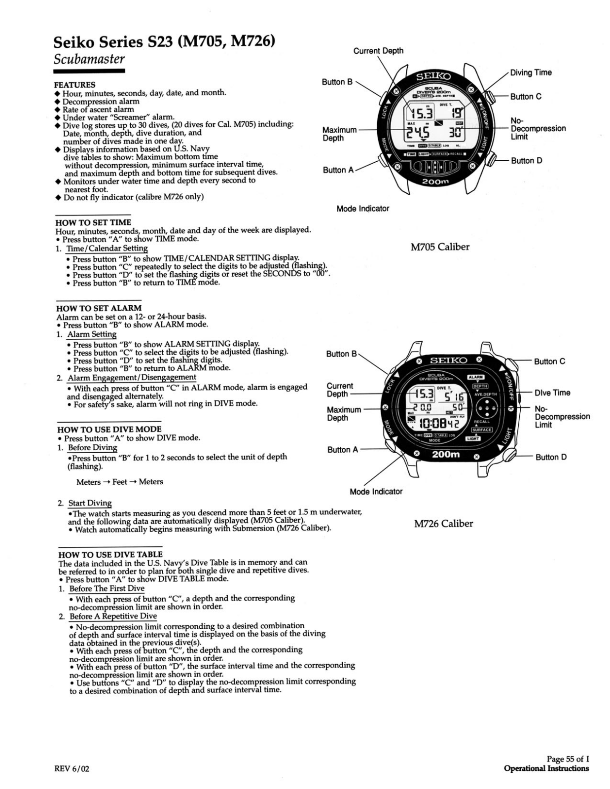 Seiko S23 M705 M726 User Manual