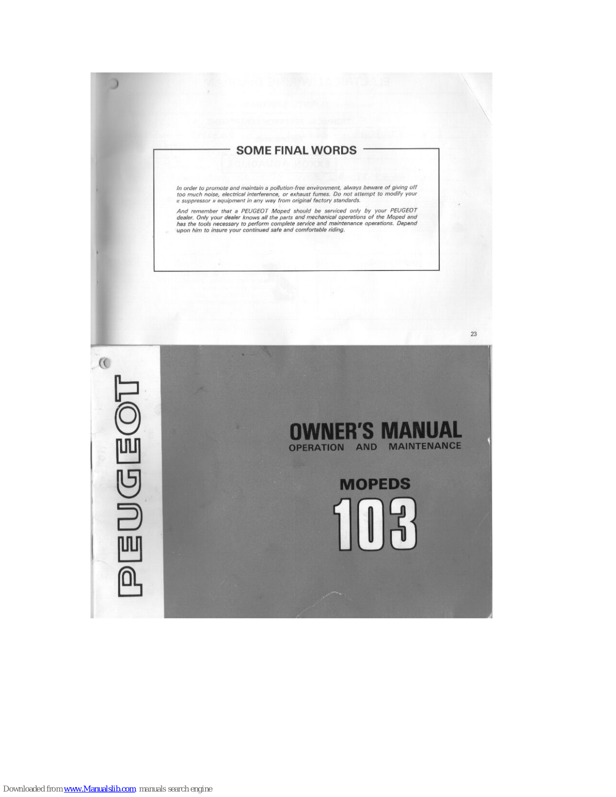 PEUGEOT 103 LVS-U2, 103 LVS-U3 Owner's Manual