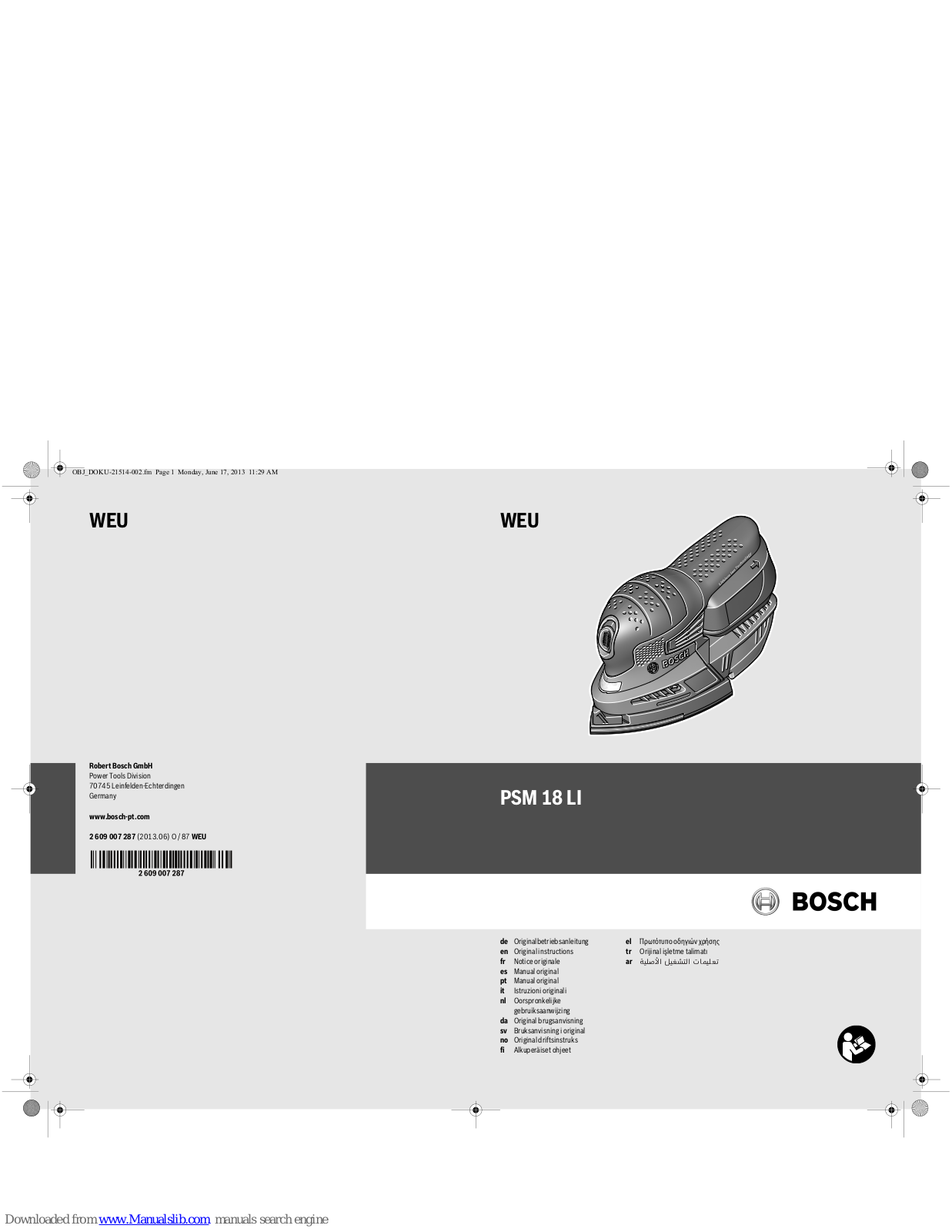 Bosch WEU PSM 18 LI Original Instructions Manual