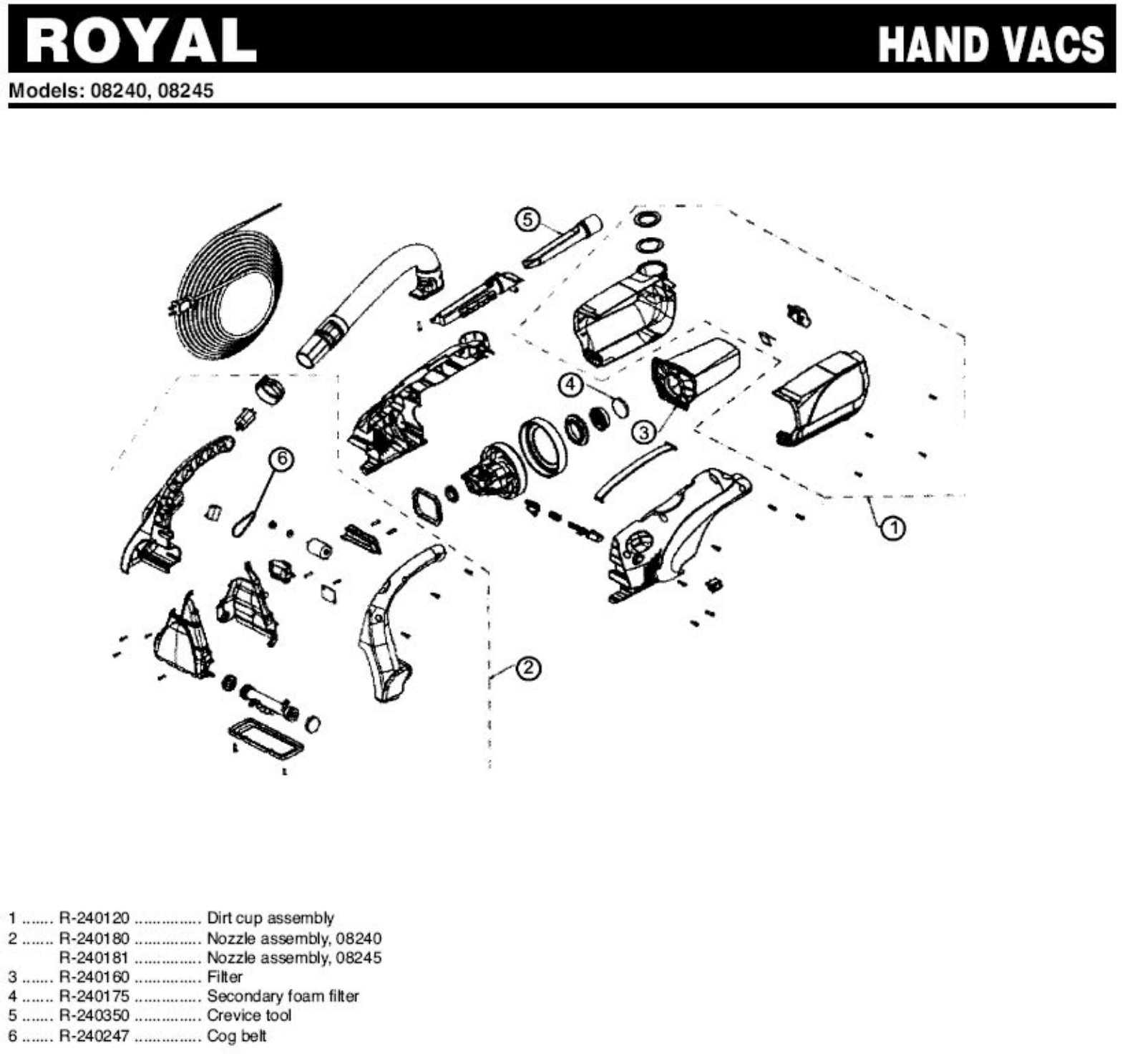 Royal 08245 Parts List