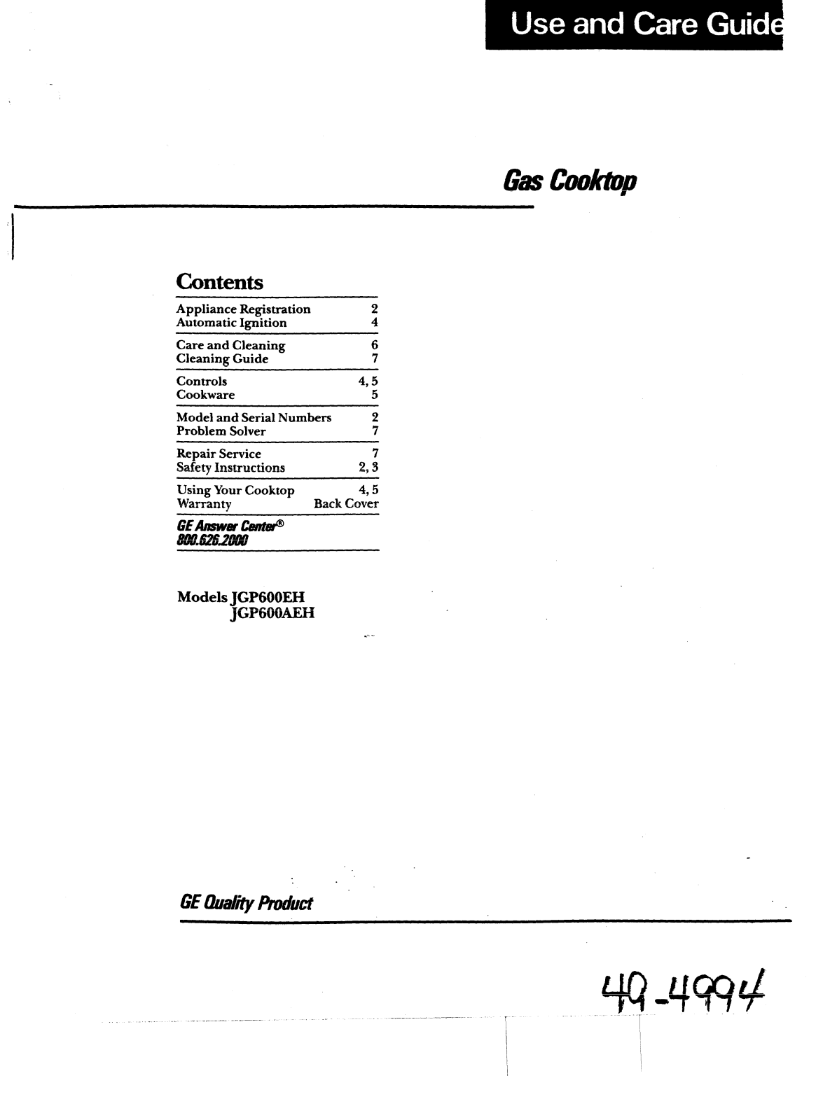 GE JGP600EH, JGP600AEH User Manual