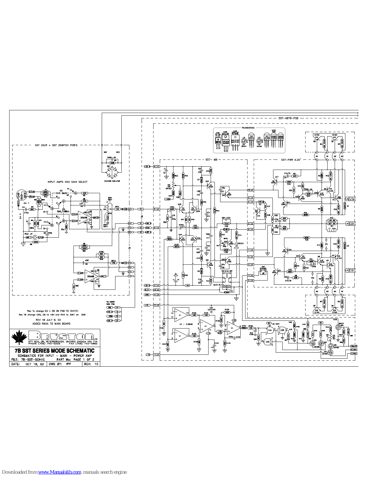 Bryston C Series 7B SST, 7B SST Schematic Diagram