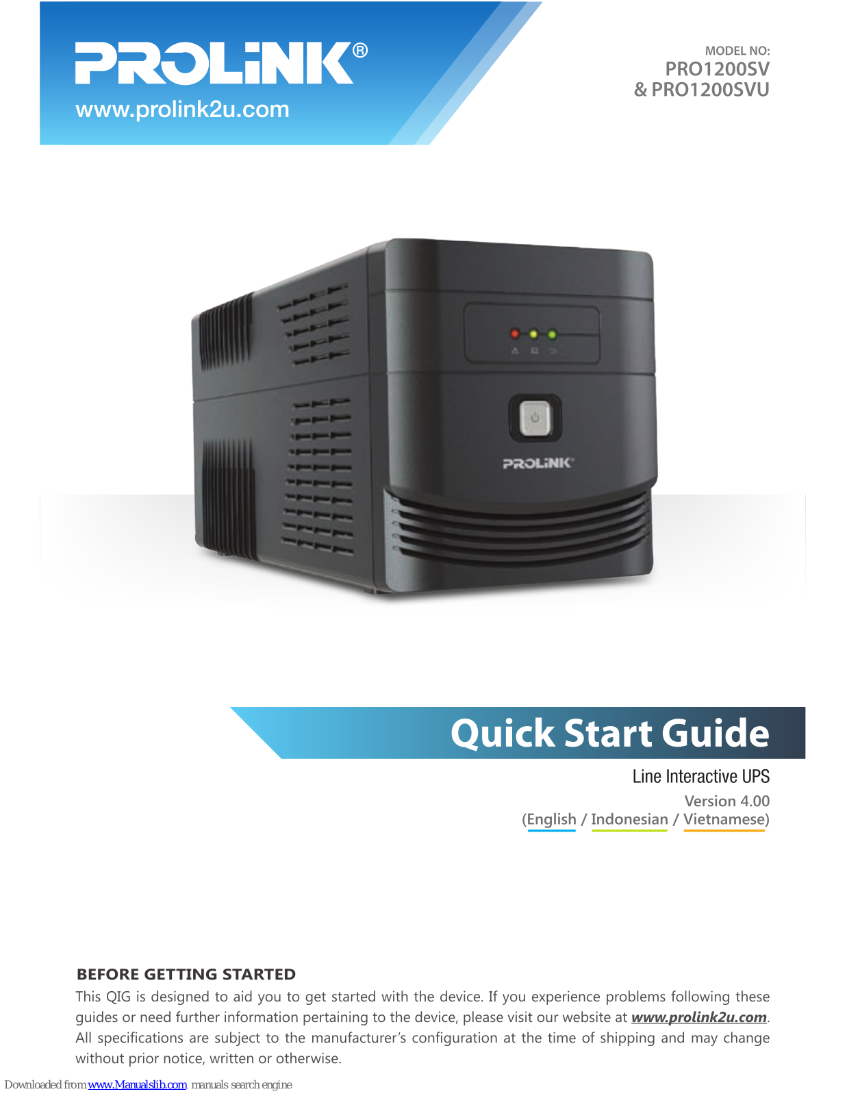 PROLiNK PRO1200SV, PRO1200SVU Quick Start Manual - ManualMachine.com