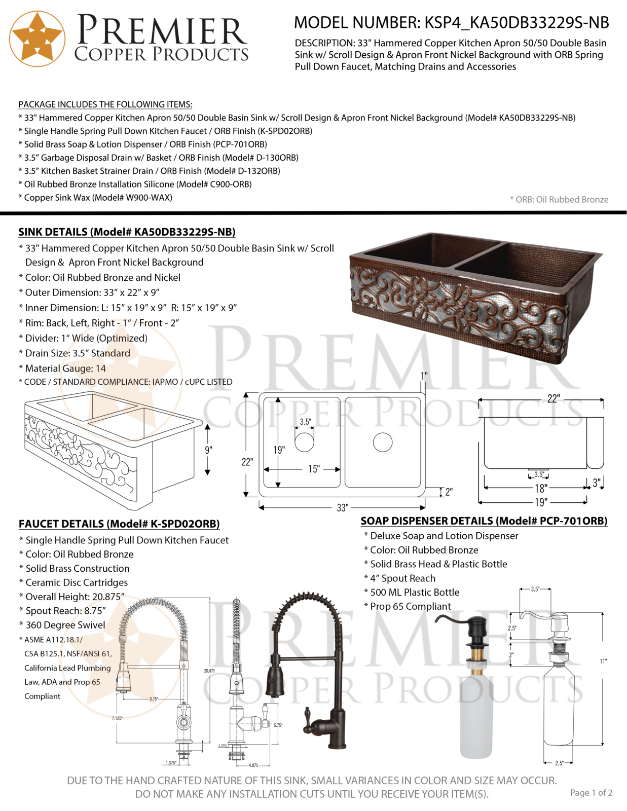 Premier Copper Products IER1877 Specifications - ManualMachine.com