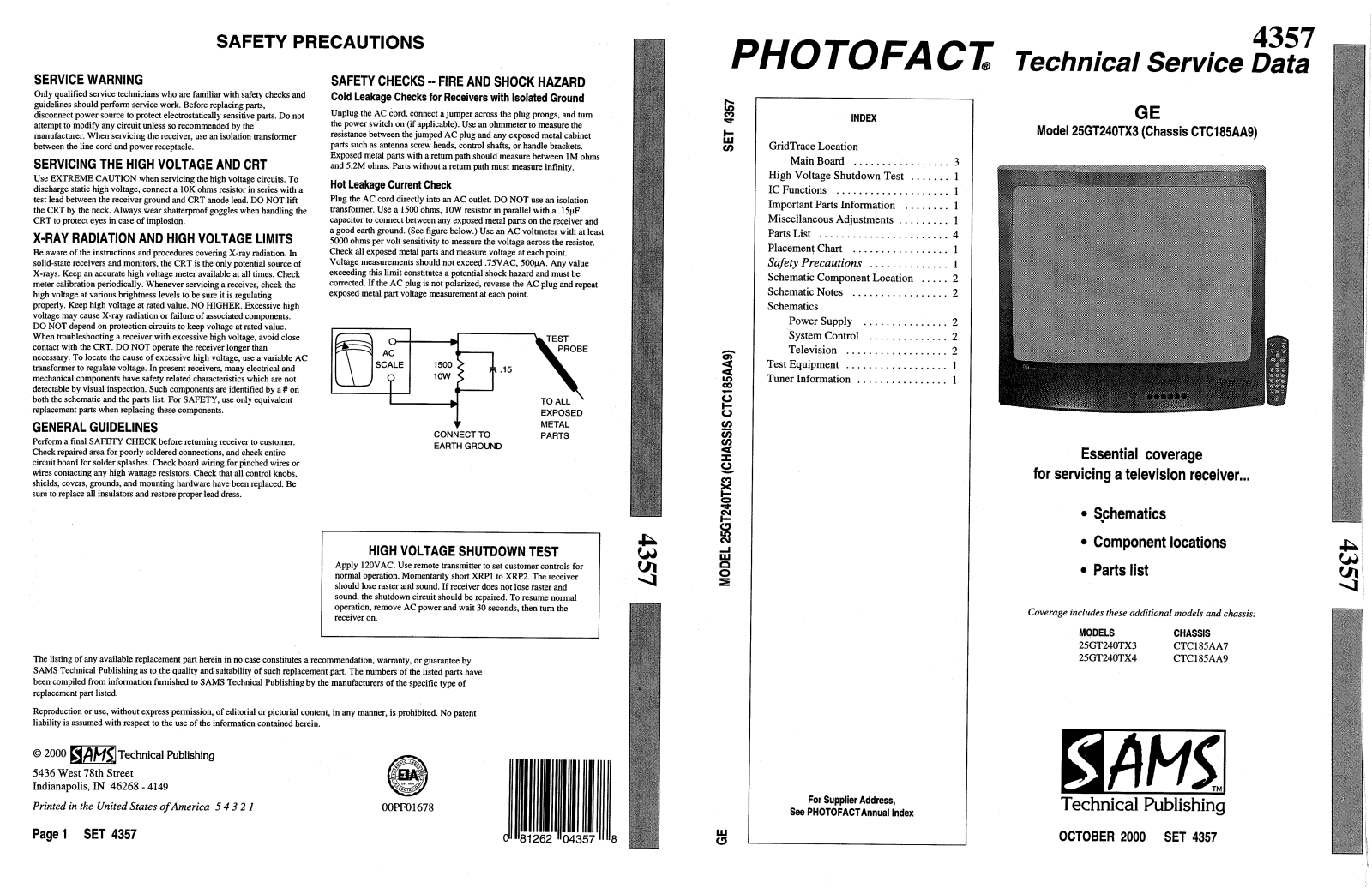 RCA CTC-185AA7, CTC185AA9, 25GT240TX3 Service Manual