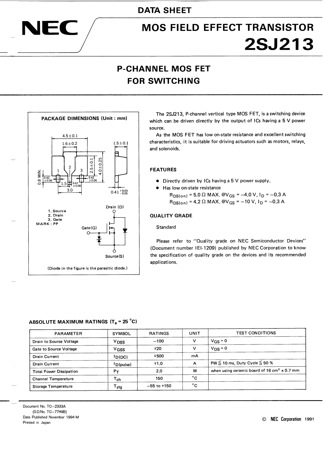 NEC 2SJ213 Technical data