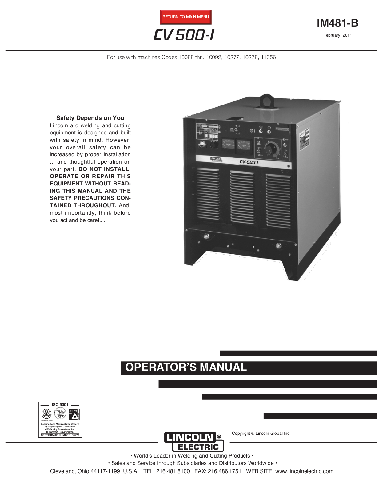 Lincoln Electric IM481-B User Manual