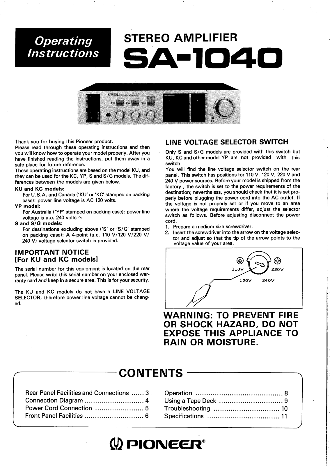 Pioneer SA-1040 Owners manual