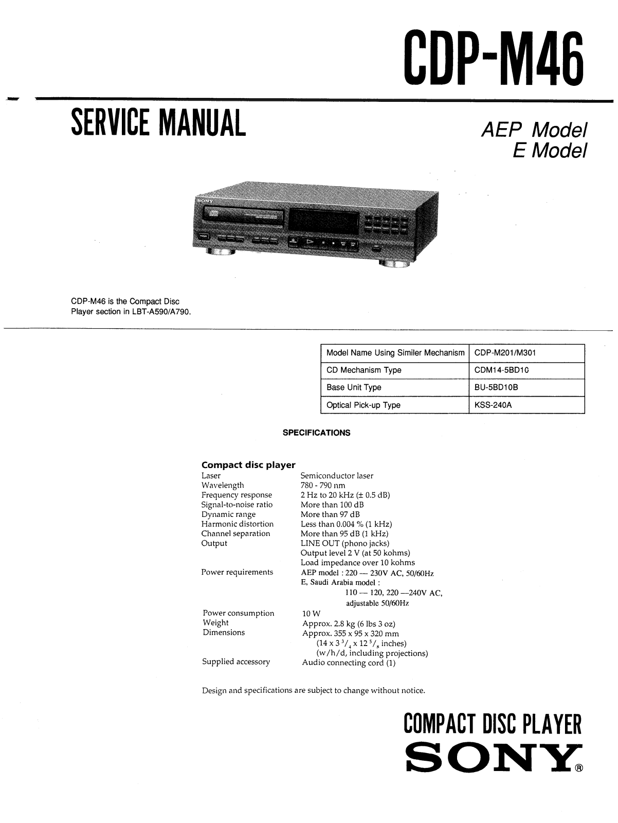 Sony CDPM-46 Service manual
