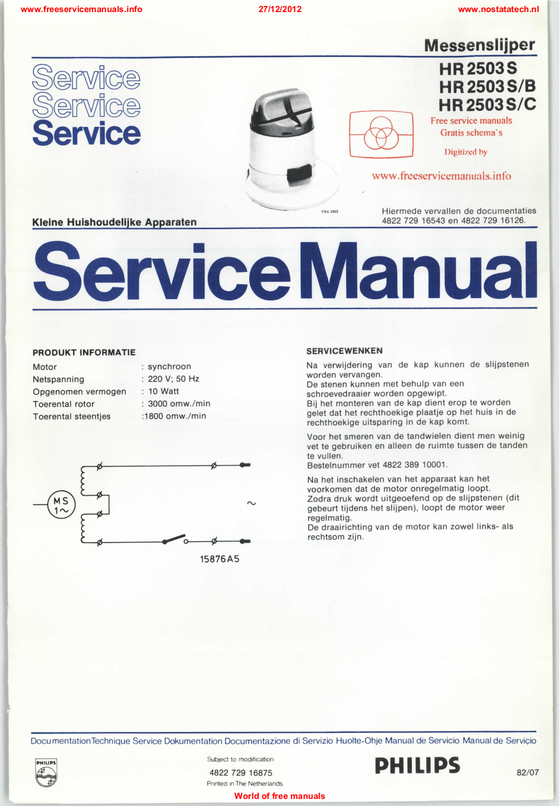 Philips hr2503s Datasheet - ManualMachine.com