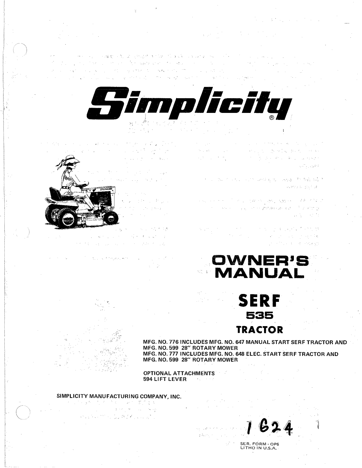 Simplicity 535 Owner's Manual