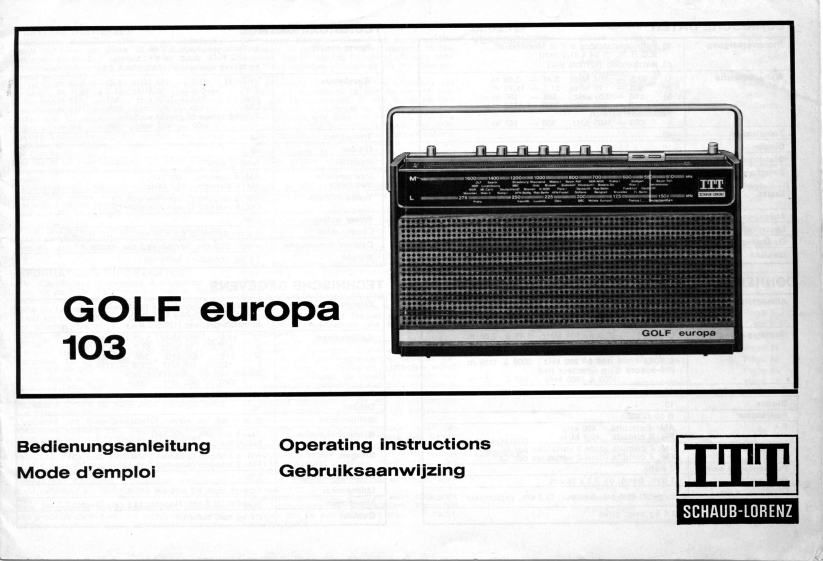 ITT SCHAUB-LORENZ GOLF EUROPA 103 User Manual