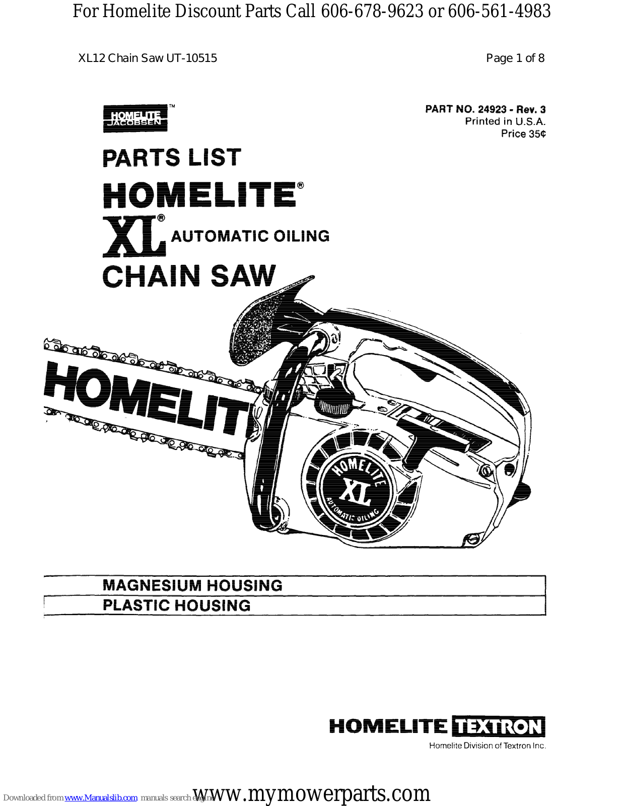 Homelite UT-10515 Part List Manual