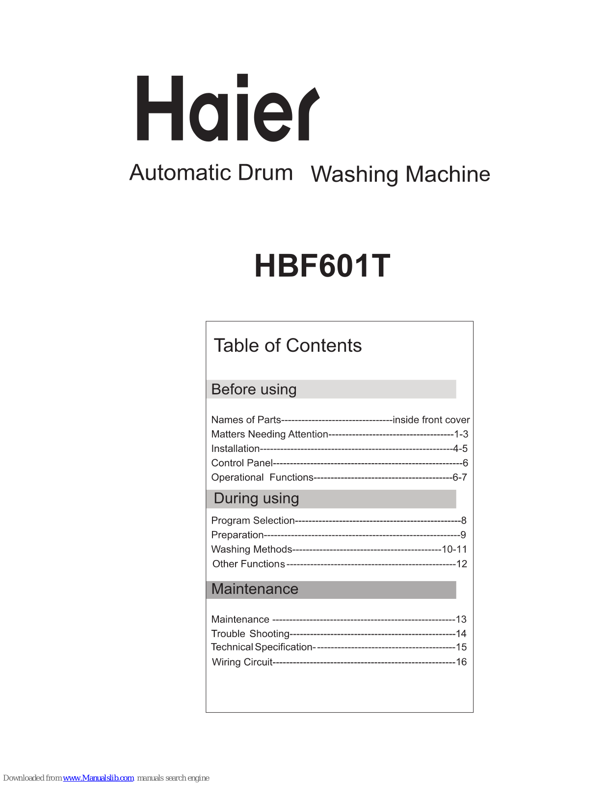 Haier HBF601T User Manual