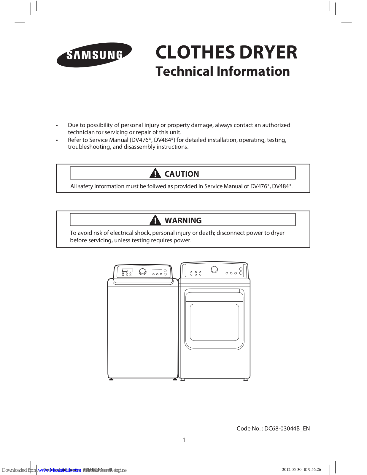 Samsung DV484ETHAWR/A1, DV476GTHASU/A1, DV484GTHASU/A1, DV484GTHAWR/A1, DV476ETHAWR/A1 Technical Information - ManualMachine.com