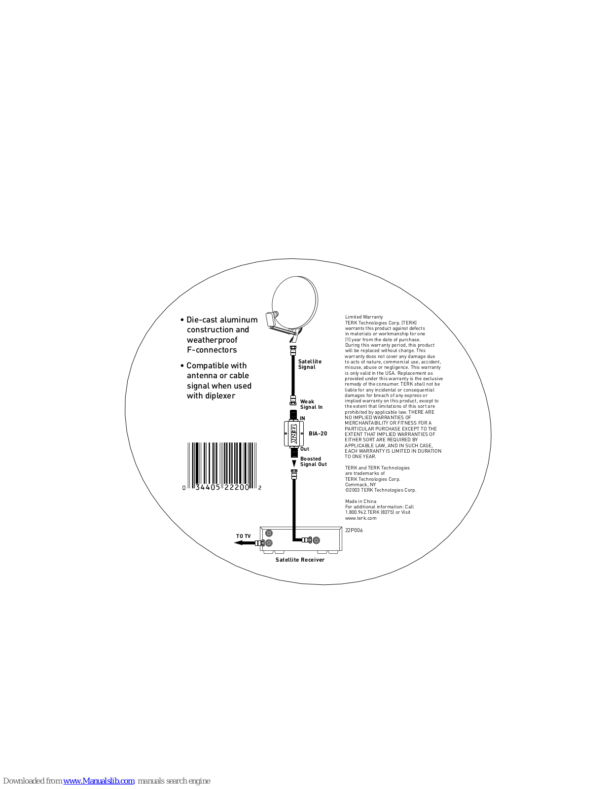 TERK Technologies BIA-20 Connections & Warranty