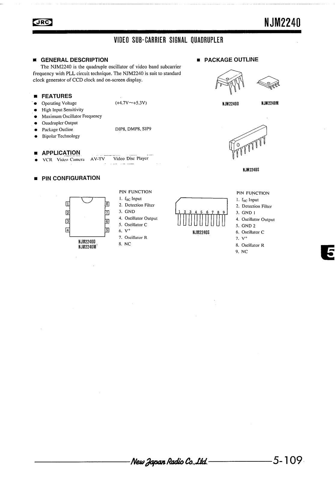 JRC NJM2240M, NJM2240S, NJM2240D Datasheet