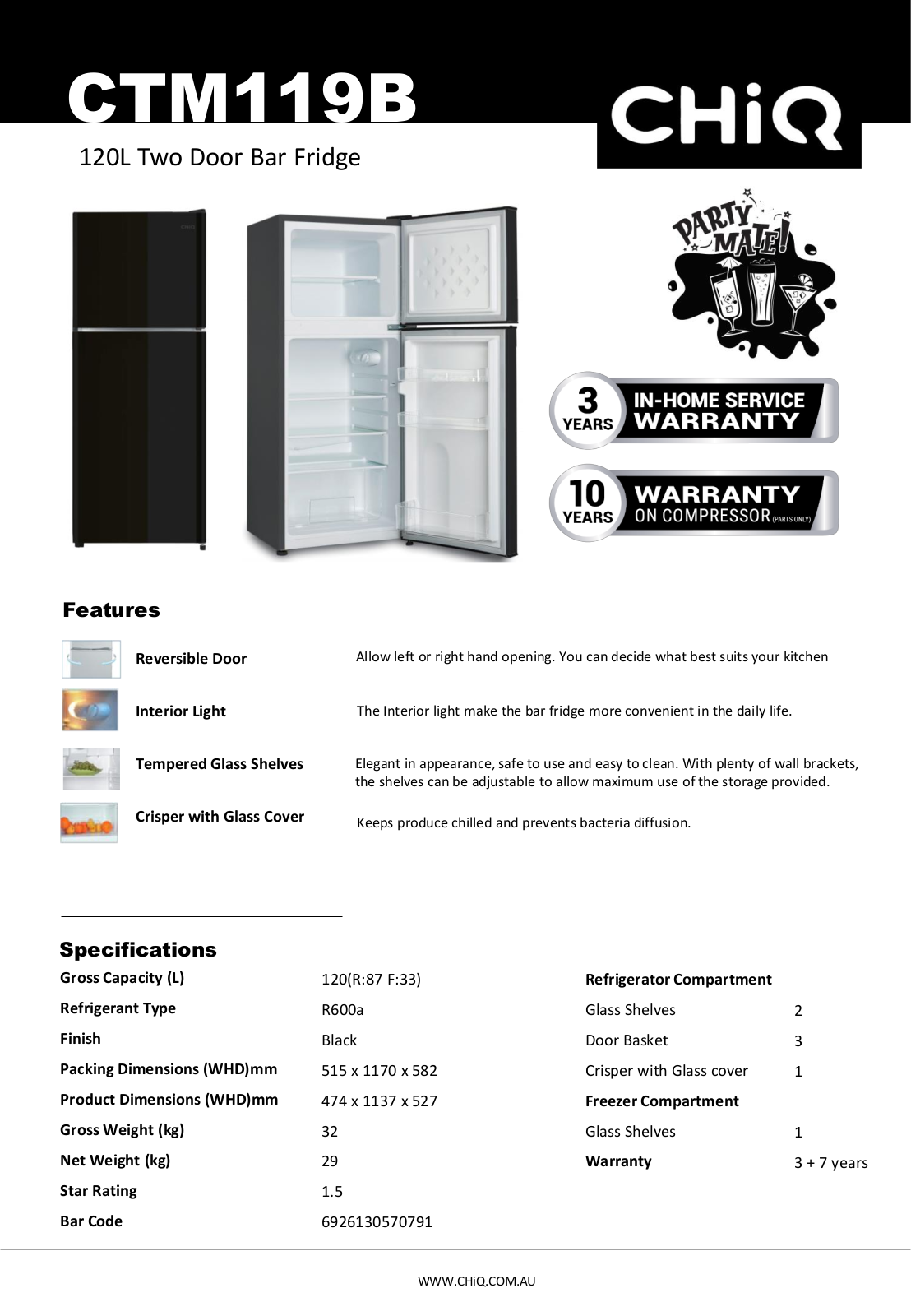 CHiQ CTM119B Specifications Sheet - ManualMachine.com