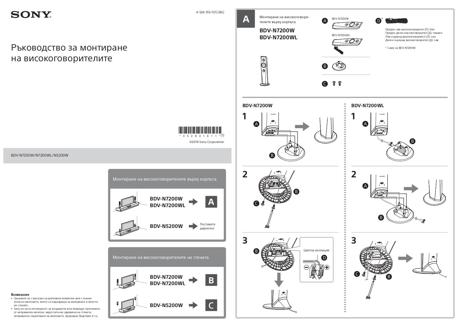 Sony BDV-N7200W Installation manual