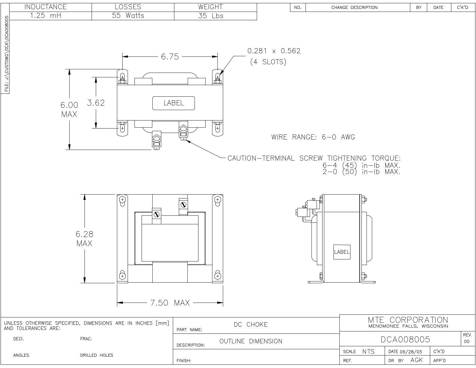 MTE DCA008005 CAD Drawings