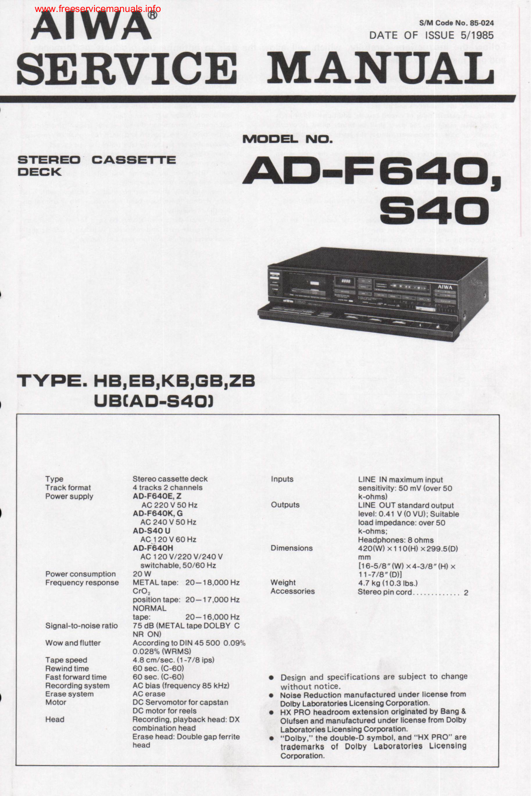 AIWA AD-F640, ad-s40 service manual