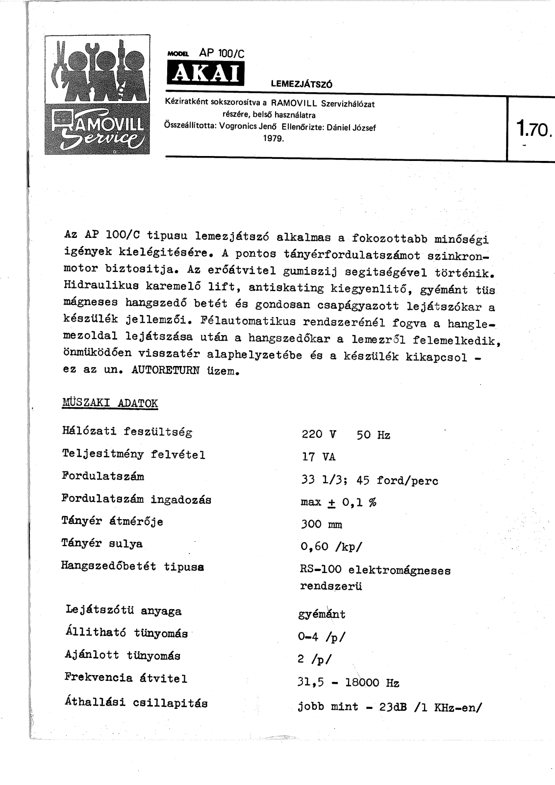 Akai AP-100 Service manual