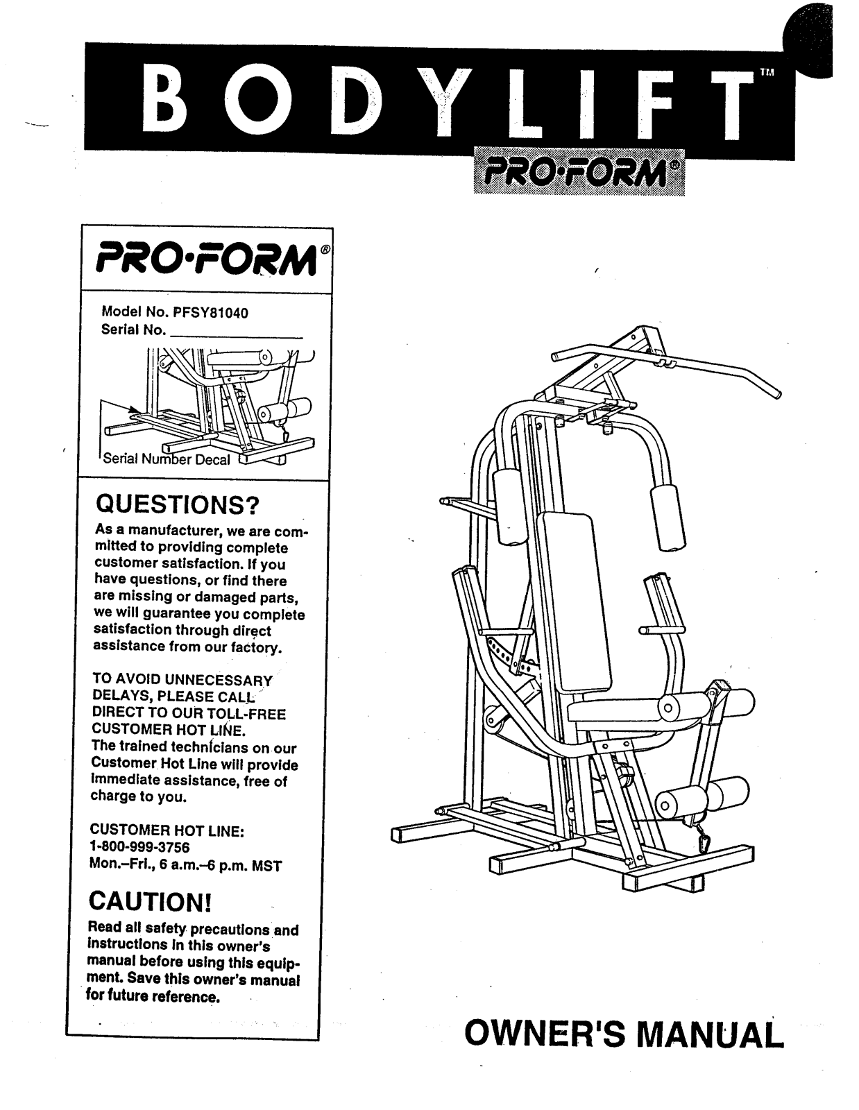 ProForm PFSY81040 User Manual