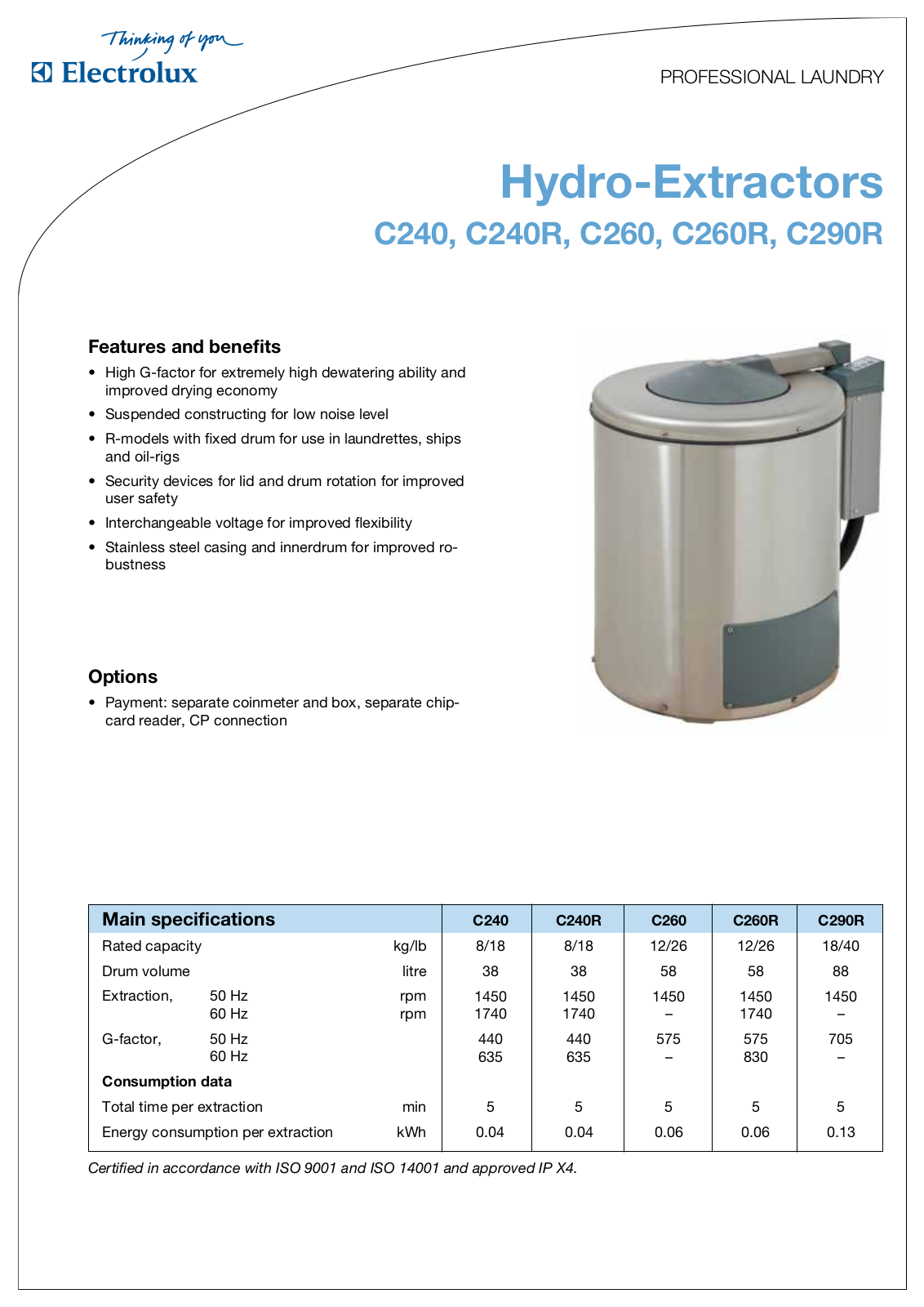 Electrolux C240R, C260R, C260 DATASHEET