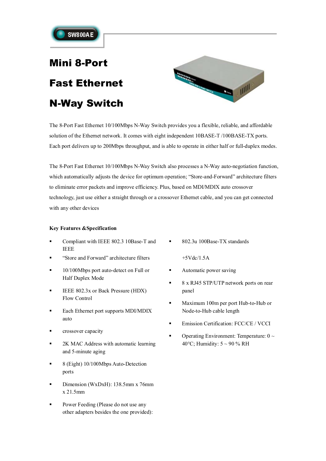 Abocom SW800AE User Manual