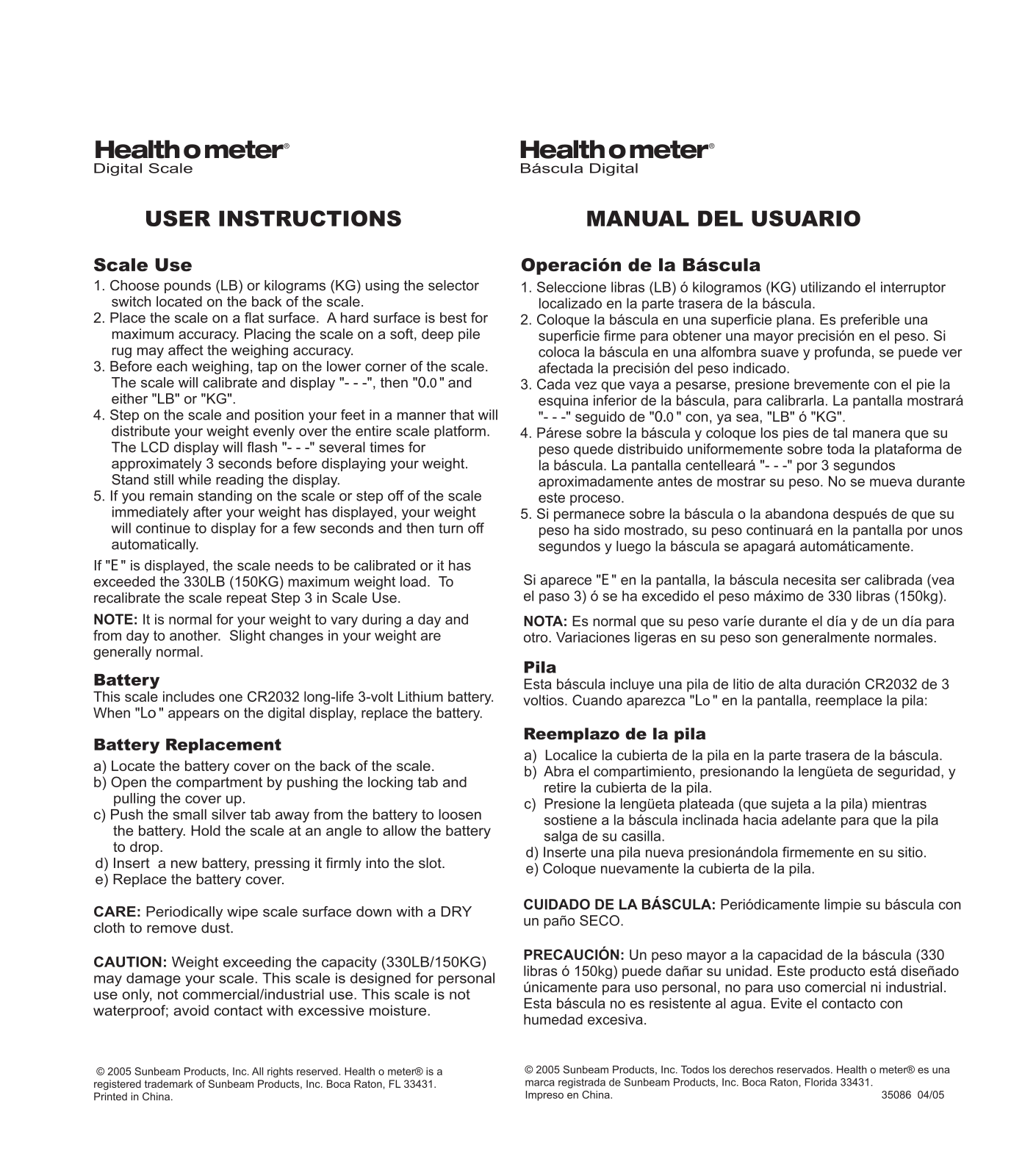 Health O Meter HDL155-01 User Manual