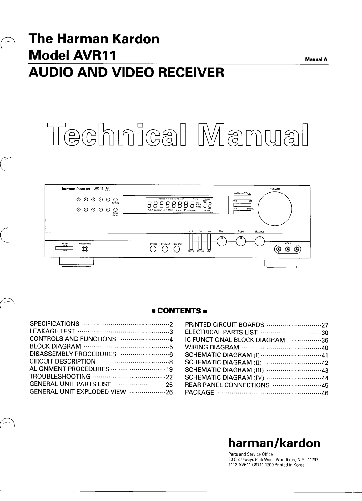 Harman Kardon AVR-11 Service manual