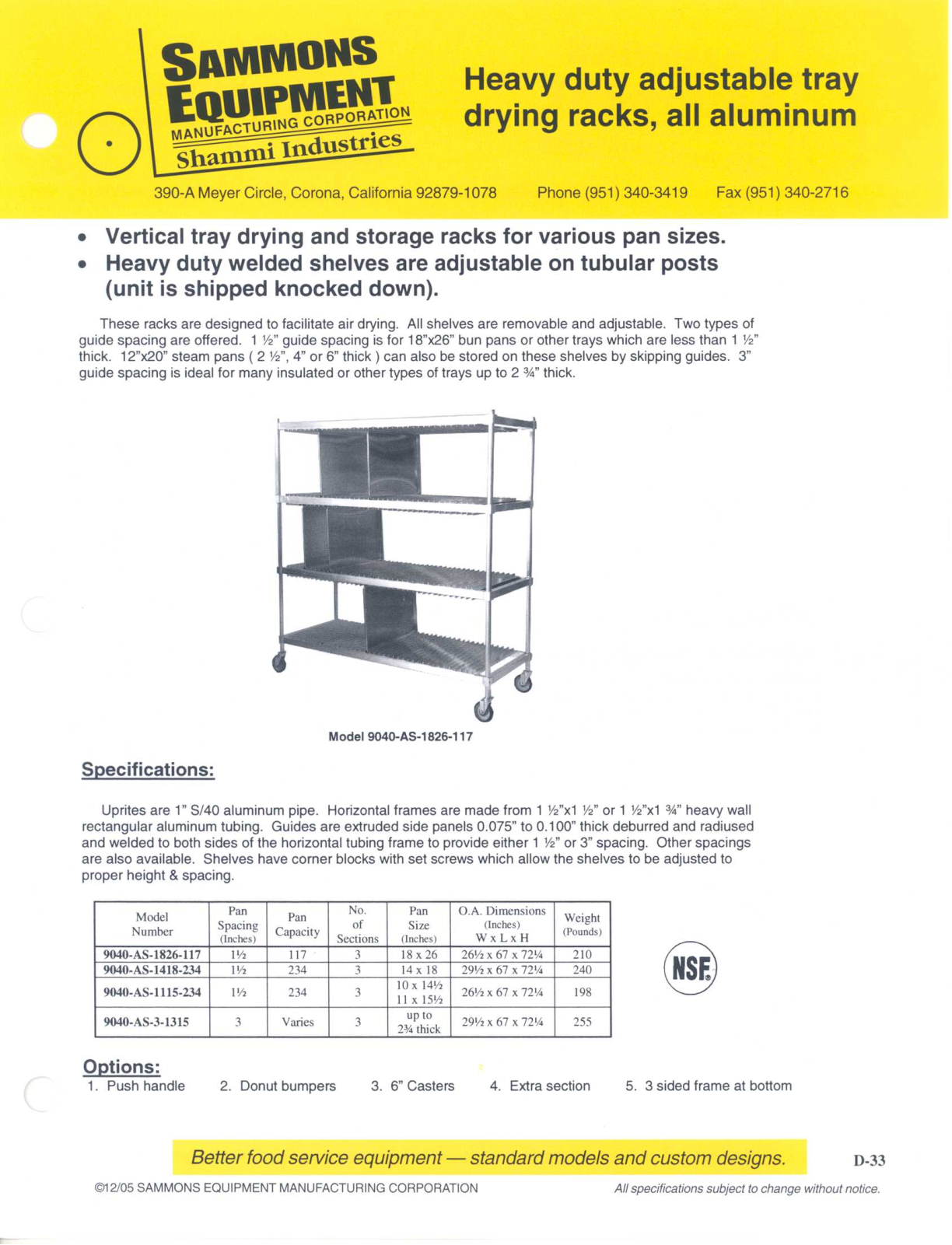 Sammons Equipment 9040-AS-3-1315 User Manual