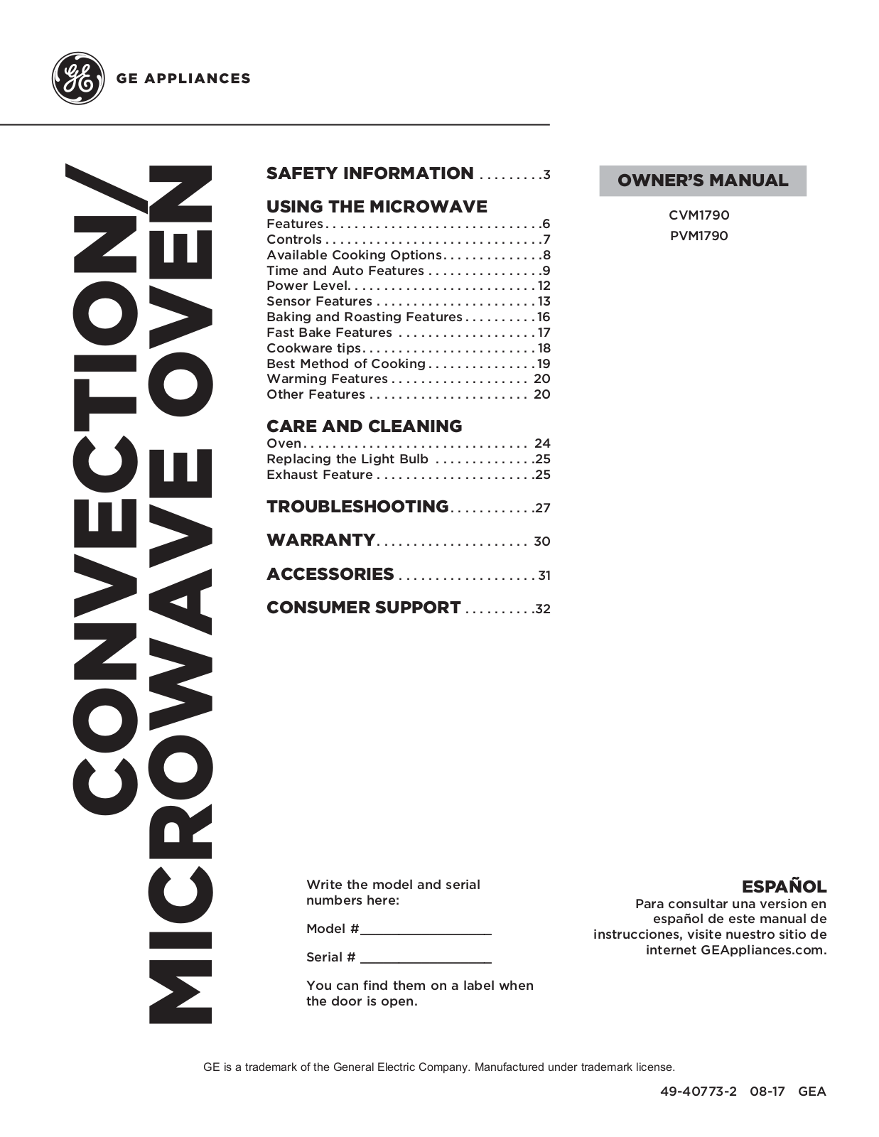 GE CVM1790, PVM1790 Owner’s Manual