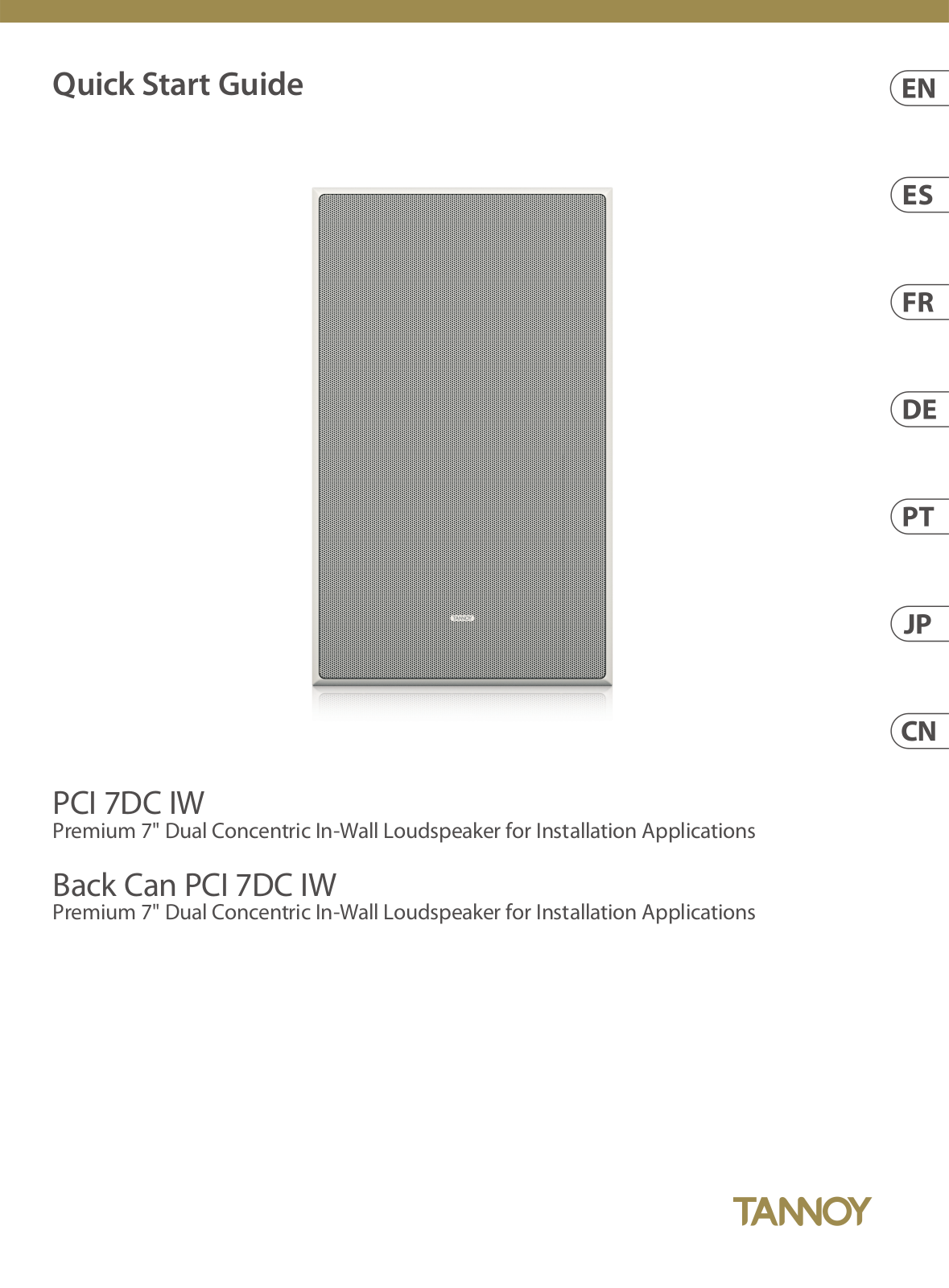 Tannoy BACK CAN PCI 7DC IW, PCI 7DC IW Quick Start Guide, All Languages