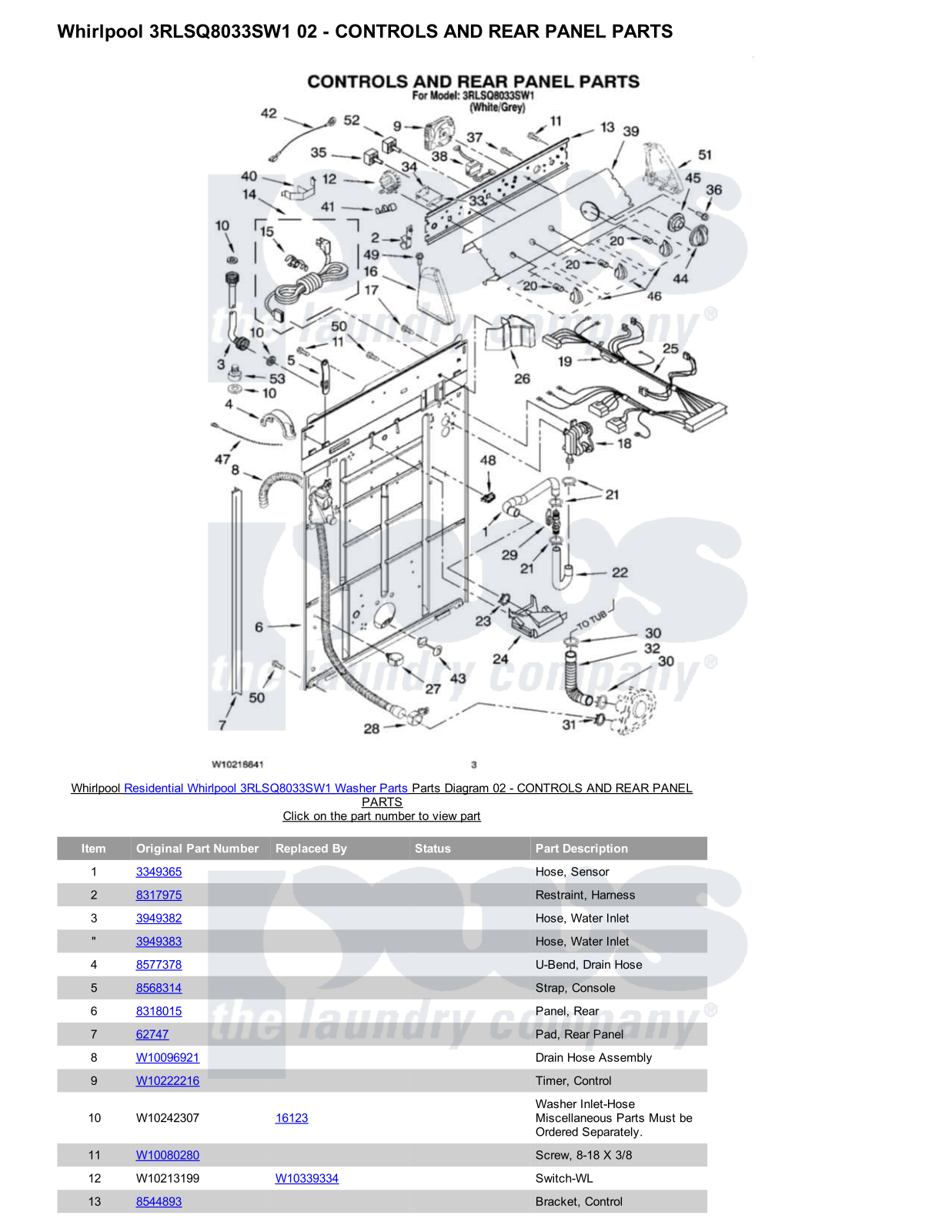 Whirlpool 3RLSQ8033SW1 Parts Diagram