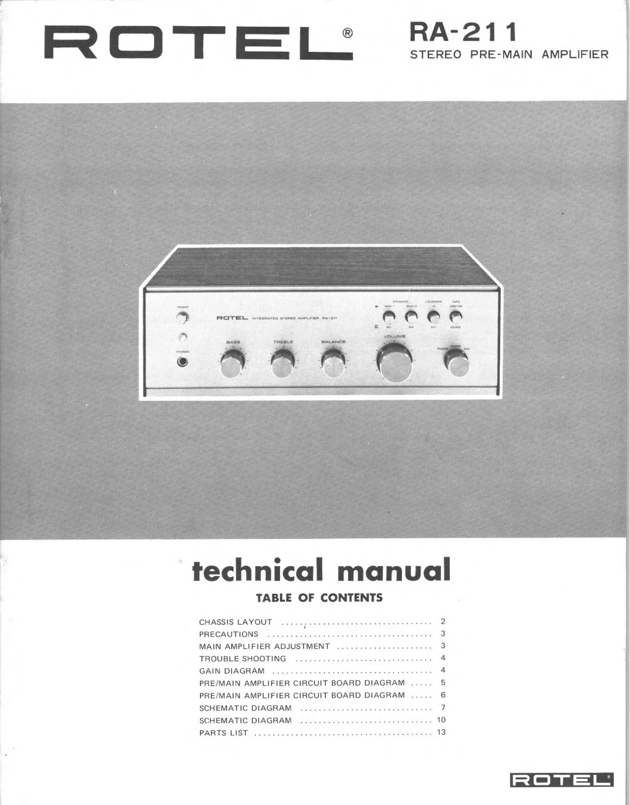 Rotel RA-211 Service manual