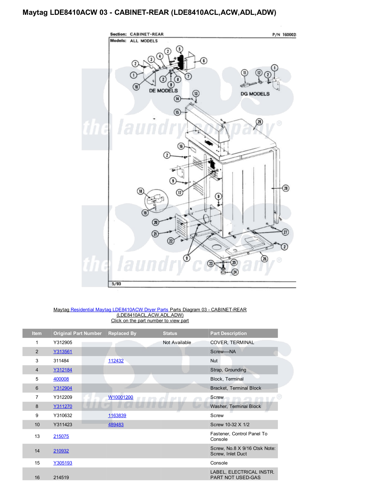 Maytag LDE8410ACW Parts Diagram