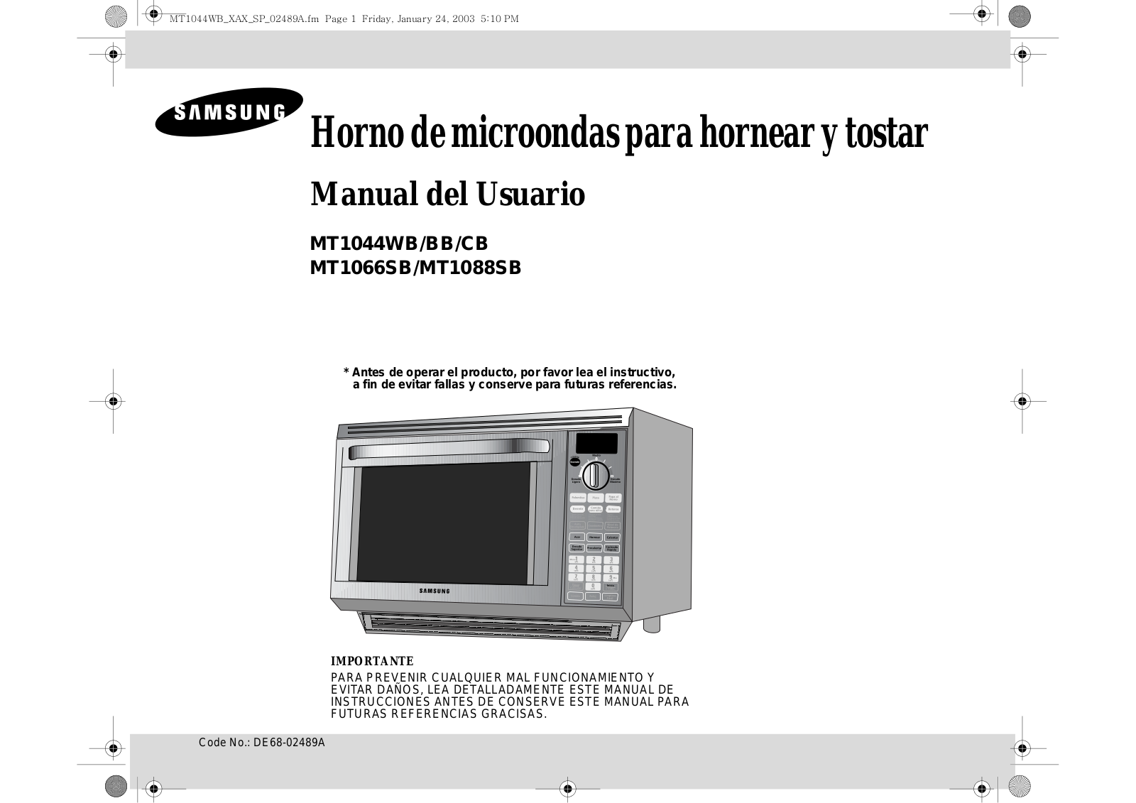 Samsung MT1044WB, MT1044BB, MT1044CB, MT1066SB, MT1088SB Service Manual